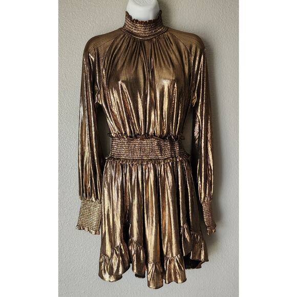 Retrofête Farrah Bronze Mock Neck Mini Metallic Dress - Picture 2 of 11